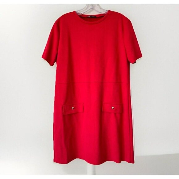 Zara faux suede dress 5070 152 Size Large Red Gold Buttons Shift - Picture 1 of 6